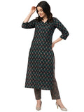 Anni Designer Women'S Cotton Blend Straight Printed Kurta With Pant (Nivaba Blue_S_Blue_Small),Blue,S