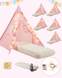 Heypappy 6 Pack Teepee Tent for Kids with Inflatable Airbed, Light, Toddler Playents Children Room Tents, Slumber Party Sleepove