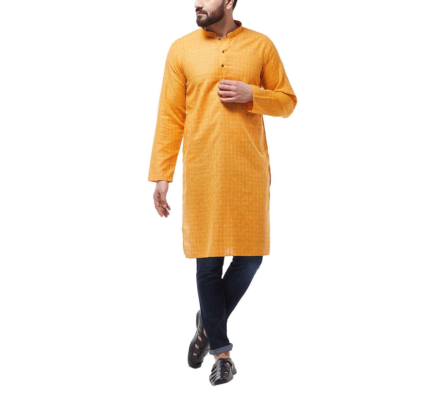 Sojanya (Since 1958 Men'S Cotton Blend Mustard Woven Design Only Long Kurta Size: 42