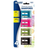 BAZIC Products Dual Blades Square Sharpener w/Receptacle (4/Pack), Red/Green/Blue/Black