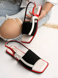 Shoetopia Solid Square Toe Black & Red Flat Sandals For Women & Girls /Uk5,Black,5,B0BZPV2PFW