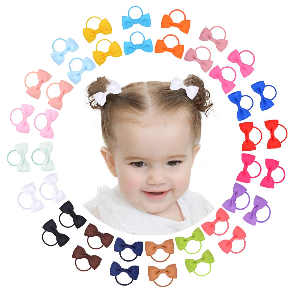 40PCS 2 Inches Baby Girls Hair Bows Ties Mini Boutique Elastic Hair Rubber Ribbon Hair Band Accessories for Kids Toddlers Infant