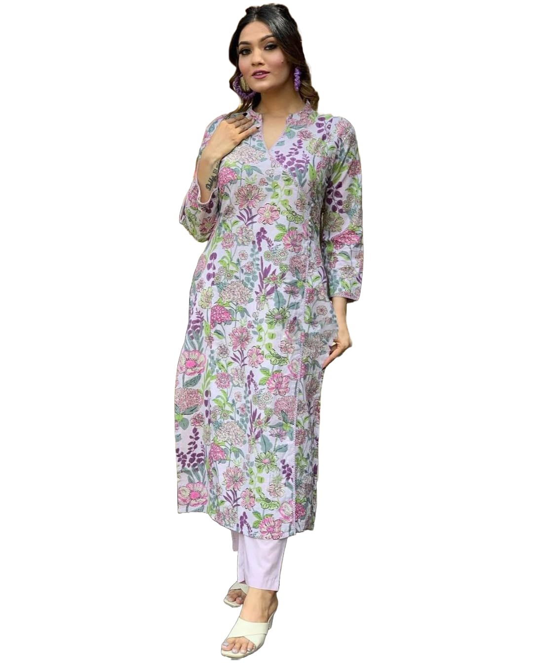 Gosriki Women'S Rayon Blend Straight Printed Kurta With Pant (Raincol-Multi-Gs_Xl_Multi_X-Large) Multicolour,Multicolour,,B0CYGN37NL