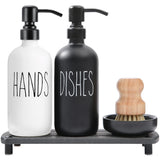 MOMEEMO Soap Dispenser for Kitchen Sink Comes with Stainless Pumps, Instant Dry Tray, and Dish Scrub Brush, Suitable for Black a