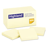 Highland 654918PK SelfStick Notes, 3 x 3, Yellow, 100Sheet, 18/Pack