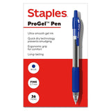 STAPLES Gel Pens, ProGel Retractable Writing Pen, Fine Point 0.7mm, Ergonomic Grip, Acid-Free Ink, 36 Pack, Blue