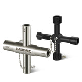 HAUTMEC 4 Way Sillcock Water Key Set 2 PCS, Universal Cross Water Spigot Key, Zinc Alloy Multi-Function Utility Key for Silcock 