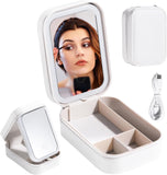 Pavityaksh Travel Cosmetic Mirror Case With Led Light 3Color Makeup Mirror, Rechargeable Jewelry Organizer & Makeup Bag, Comp