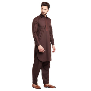 Sojanya (Since 1958 Men'S Chocolate Brown Cotton Blend Pathani Kurta Salwar Chocolate Brown L