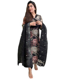 Gosriki Women'S Cotton Blend Straight Printed Kurta With Pant & Dupatta (Poona Black-Gs_Xl_Black_X-Large),Black,,B0CZHZN2JJ
