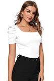 Wedani Women'S Casual Puff Sleeves Solid Top (X-Large White),White,XL,Polyester,Regular,