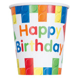 Vibrant Building Blocks Birthday Paper Cups 9 oz. (Pack of 8) Sturdy & EcoFriendly Party Supplies Perfect for LEGOThemed