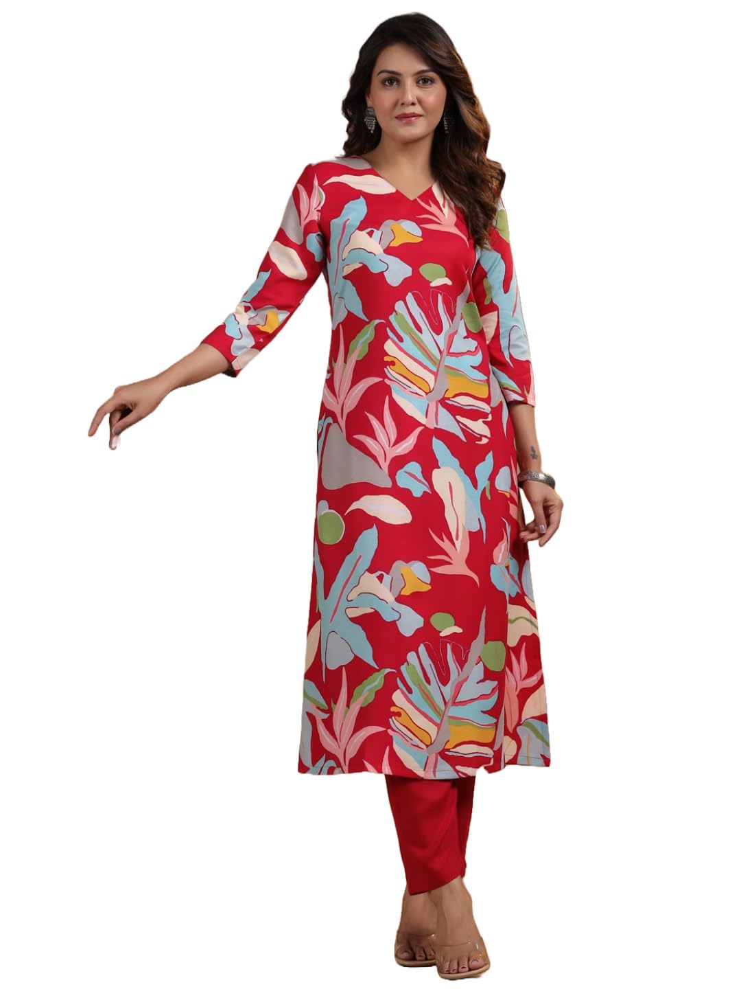 Anni Designer Women'S Rayon Blend Straight Printed Kurta With Pant (Jonaki Pink_S_Pink_Small),Pink,S