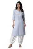 W for Woman Blue Festive Solid Cotton A-Line Kurta_24FEW10508-221412_XS