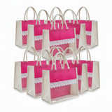 Handmakers Natural Transparent Pink & White Jute Gift Bags for Return Gifts Pack of 10,10x10x5 inch