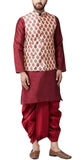 Sojanya (Since 1958 Mens Silk Blend Maroon Kurta Dhoti And Nehru Jacket Combo, Size: Xxl