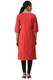 Aurelia Women'S Red Solid Cotton Blend Regular Kurta Red 2Xl