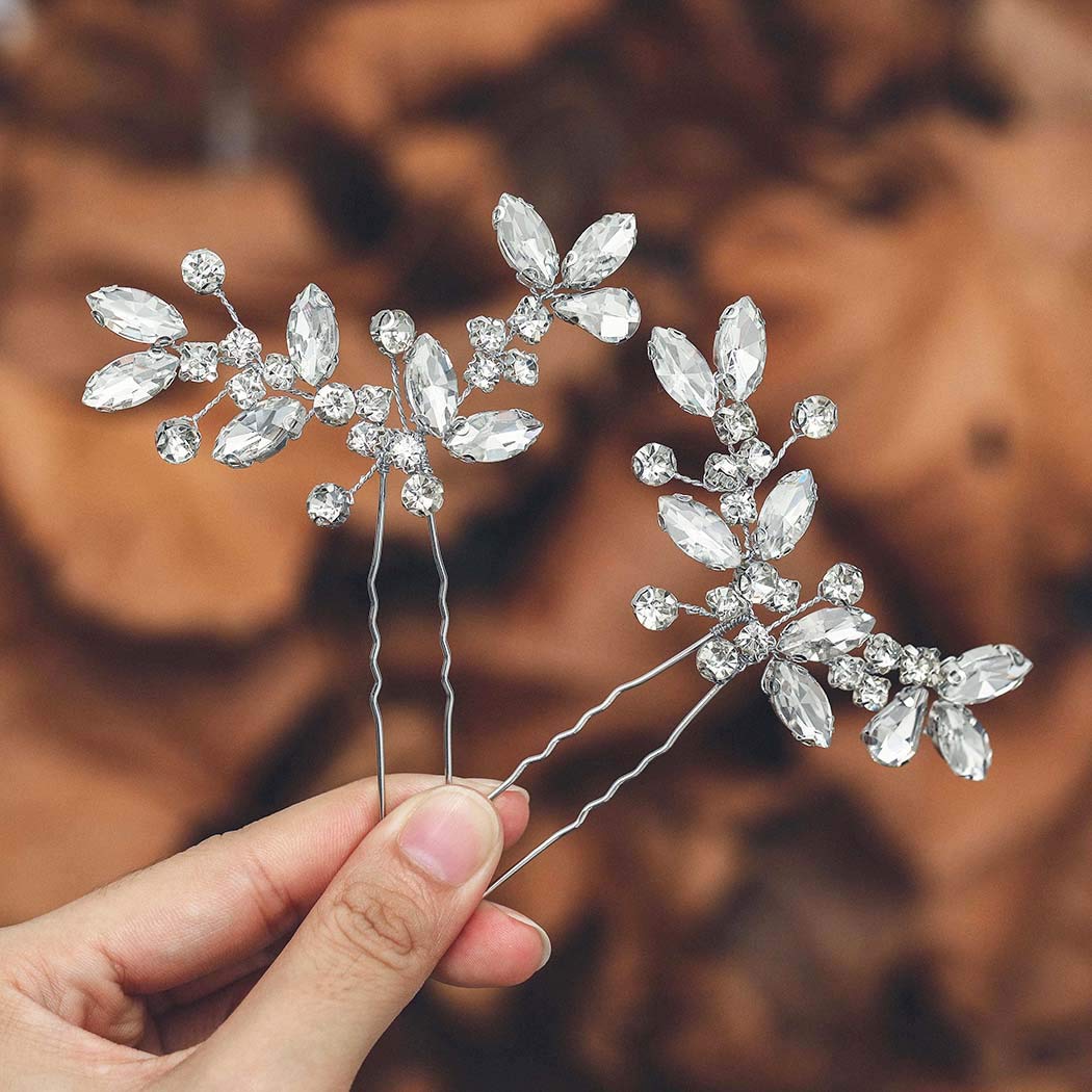 Casdre Crystal Bride Wedding Hair Pins Rhinestone Bridal Hair Pieces Wedding Hair Accessories for Women and Girls (Pack of 2) (A
