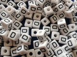 ChangJin 120PCS White Plastic Cube Alphabet Beads Black Letter 10x10mm W/4mm Hole for Jewelry Making (White Beads D 120PCS)