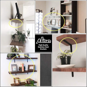 Alise 6x4 Inch Stainless Steel Shelf Brackets,J6207B-4P Matte Black 4 Pcs