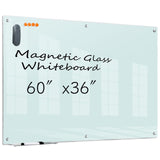 KIZZBY Glass Dry Erase Board - Magnetic Whiteboard, 60X36 Frameless White Board Clear Glass Boards with Super Strong Magnets, Wa