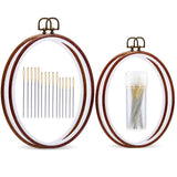 Jupean Embroidery Hoops, 7.5'' 9.2'' Oval Embroidery Hoop, Imitated Wood Display Frame with 30 Pieces Embroidery Needles, Embroi