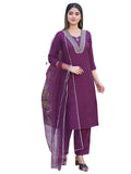 Sanisa Women's Art Silk Sequence Embroidery Work Straight Kurta with Pant and Dupatta Set(143KBD1553N-M_Purple6) Purple