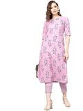 Gosriki Women'S Cotton Straight Printed Kurta With Pant (Pink S),Pink,,B08XMHNW3Z