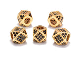 Zircon Pave Rhinestones Big hole (5 Pcs Black on Gold Diamond Cut Cube Beads (7x7mm)