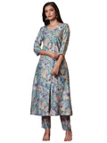 Anni Designer Women'S Rayon Blend Straight Printed Kurta With Pant (Bhaskar Sky Blue_S_Sky Blue_Small),Sky Blue,S