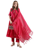 Anni Designer Women'S Rayon Blend Anarkali Printed Kurta With Pant & Dupatta (Berlin Pink-Vks05_Xl_Pink_X-Large),Pink,XL