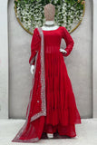 Wedani Georgette Embroidedred Anarkali Dress For Women,Red,2XL,Georgette,Anarkali,