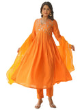 Anni Designer Women'S Rayon Blend Anarkali Embroidered Kurta With Pant & Dupatta (Kanakam Orange-Vks01_5Xl_Orange_Xxxxx-Large),Orange,5XL