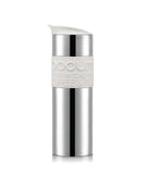 Bodum 15oz Double Wall Insulated Travel Mug with Lid, Stainless Steel w/White Silicone Sleeve