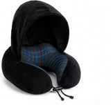 Credulous Premium Hooded Travel Neck Pillow Ergonomic Memory Foam Pillow With Attached Privacy Hood For Airplane, Car, Train, 