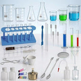 Labcare Chemistry Lab 36 Items Kit Borosilicate Glass Plastic Beakers, Conical Flasks, Measuring Cylinders,Test Tubes, Crucible,