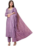 Anni Designer Women'S Rayon Viscose Straight Embroidered Kurta With Pant & Dupatta (Parimala Purple_Xxl_Purple_Xx-Large),Purple,2XL