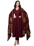 Gosriki Women'S Rayon Blend Solid Anarkali Kurta With Pant & Dupatta (Magic-Wine-Nb-Gs_S_Wine_X-Small),Wine,,B0DFYN8X4K