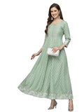 Stylum Women'S Printed & Embroidered Rayon Anarkali Kurta (Pistadion42_Pista, Xl)