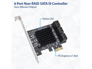 IO CREST 6 Port SATA III to PCIe 3.0 x1 Non-RAID Expansion Card JMB575 JMB582 Low Profile Bracket (SY-PEX40166)