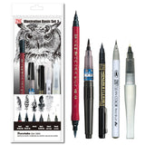 Kuretake ZIG Inktober Illustration Pen Collection No.3, 5 Pcs, Flexible Brush & Glitter Pens for Manga, Drawing Sketching Letter