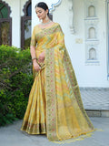 Satrani Womens Organza Banarasi Jacquard Saree With Unstitched Blouse Piece (3086S146N_Yellow)