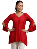 Libas Women'S Cotton Blend Solid A-Line Kurtis (29137_Red