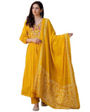 Gosriki Women'S Rayon Viscose Embroidered Anarkali Kurta With Pant & Dupatta (Kanota Yellow-Vks06-Gs_S_Yellow_Small),Yellow,,B0DV4CKXST