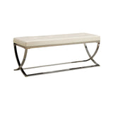 Benzara Designer Upholstered Bench, White and Silver