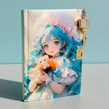 Technochitra Anime Aesthetic Lock Diary For Girls & Teens | Cute Anime Girl Print Secret Notebook With Key | Gift Journal
