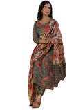 Gosriki Women'S Rayon Blend Printed Straight Kurta With Pant & Dupatta (Fta Green-Nb-Gs_M_Green_Medium),Green,,B0CYPQKS5C