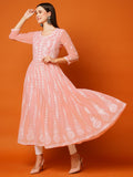 Anni Designer Women'S Georgette Chikankari Embroidered Anarkali Kurti (Kari Peach-Kds_S_Peach_Small),Peach,S,Georgette,Anarkali,Kurta