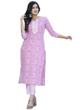 Anni Designer Women'S Cotton Blend Printed Straight Kurta With Pant (Kavi Pink-Cmd_Xxl_Pink_Xx-Large),Pink,2XL