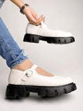 Shoetopia Smart Casual Buckle Detailed White Loafers For Women & Girls /Uk3,White,3,B0CBMPYT4K